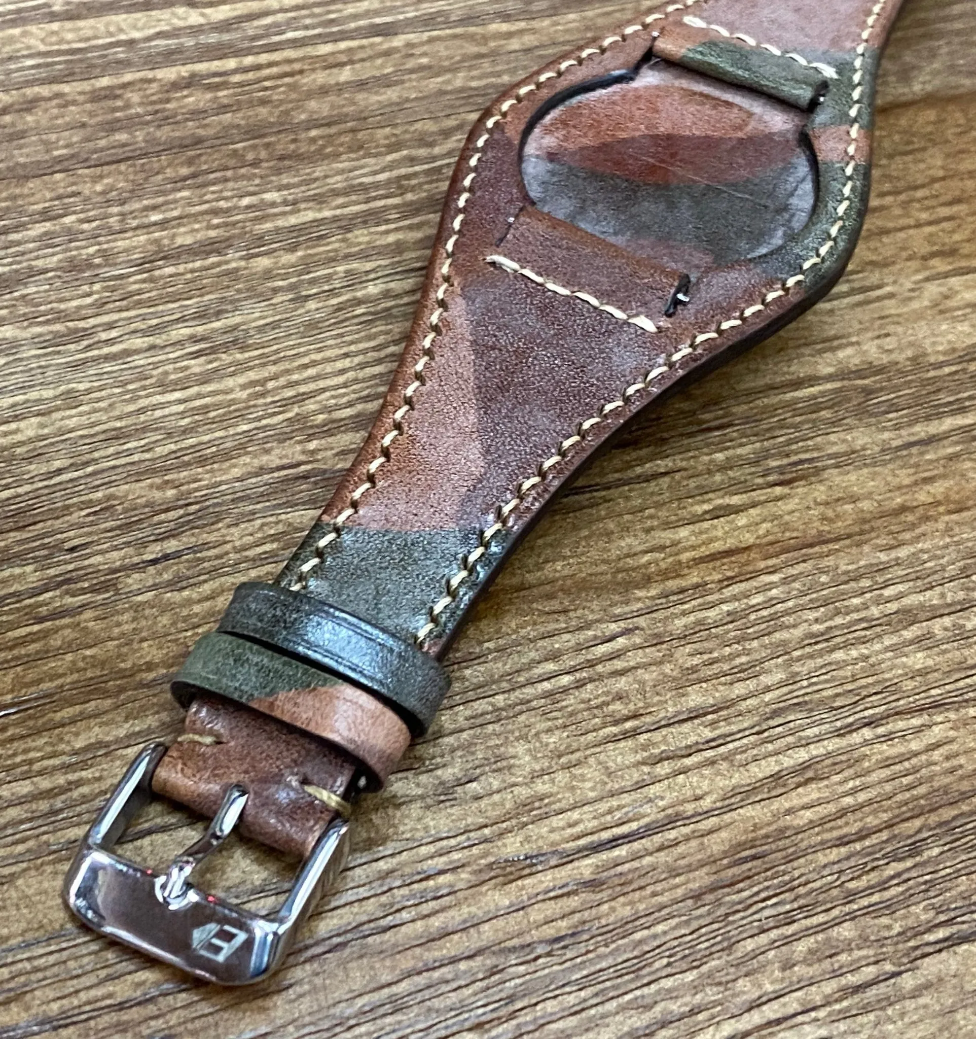 Leather Watch Straps, Brown Ghost Camouflage Pattern Genuine Leather Watch Band 20mm, Leather Cuff Watch Strap for 19mm, Personalise Gift Ideas for Birthday, Mens Wrists Accessories