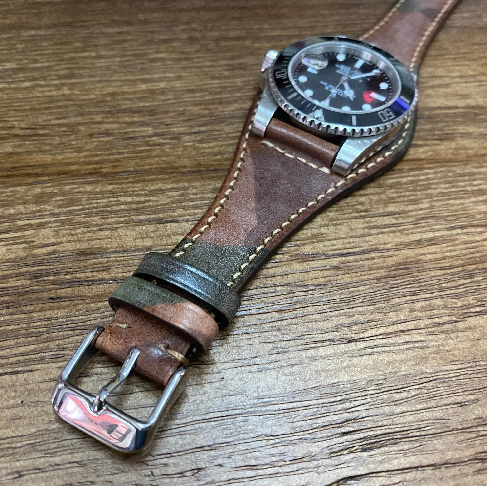 Leather Watch Straps, Brown Ghost Camouflage Pattern Genuine Leather Watch Band 20mm, Leather Cuff Watch Strap for 19mm, Personalise Gift Ideas for Birthday, Mens Wrists Accessories