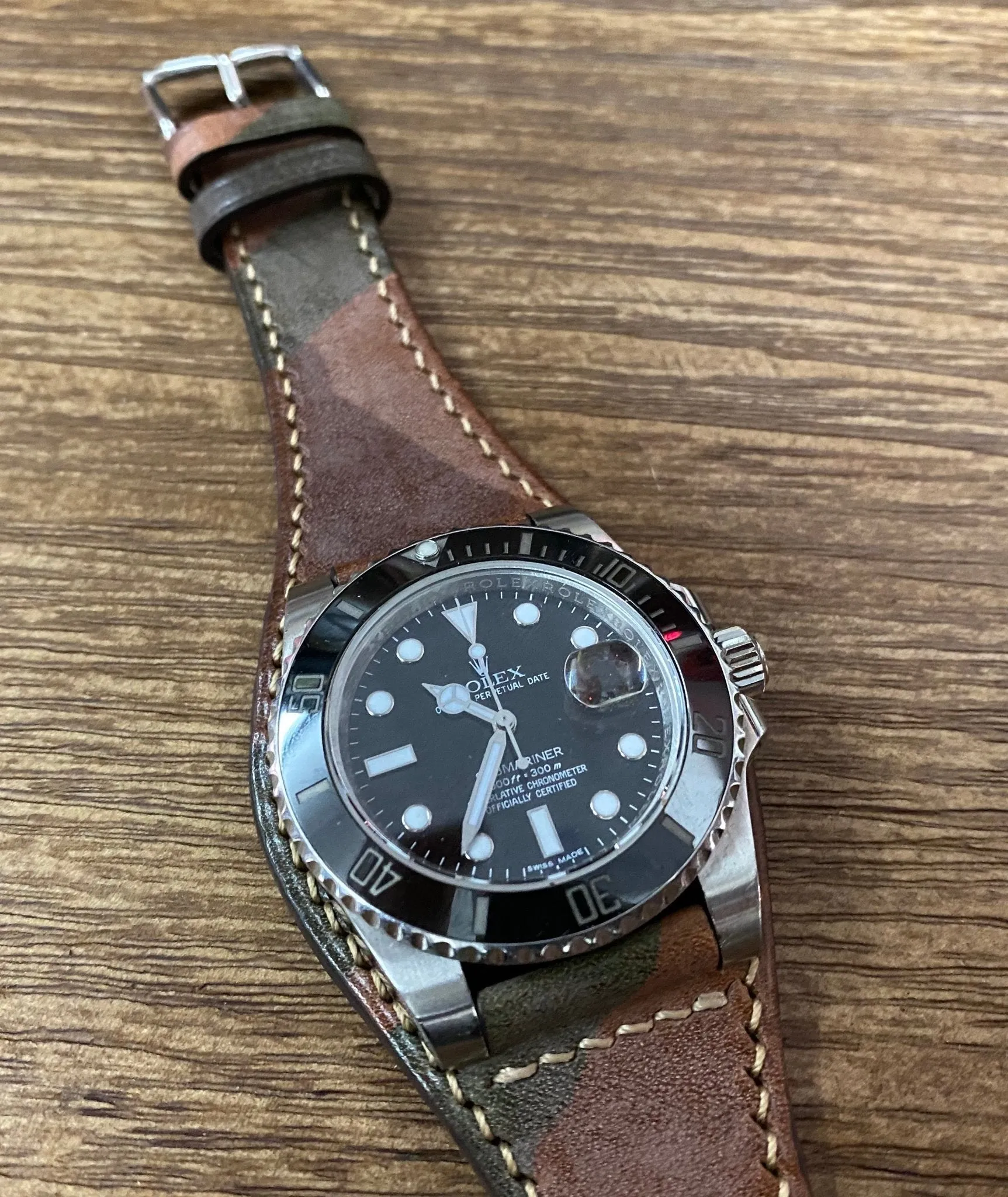 Leather Watch Straps, Brown Ghost Camouflage Pattern Genuine Leather Watch Band 20mm, Leather Cuff Watch Strap for 19mm, Personalise Gift Ideas for Birthday, Mens Wrists Accessories