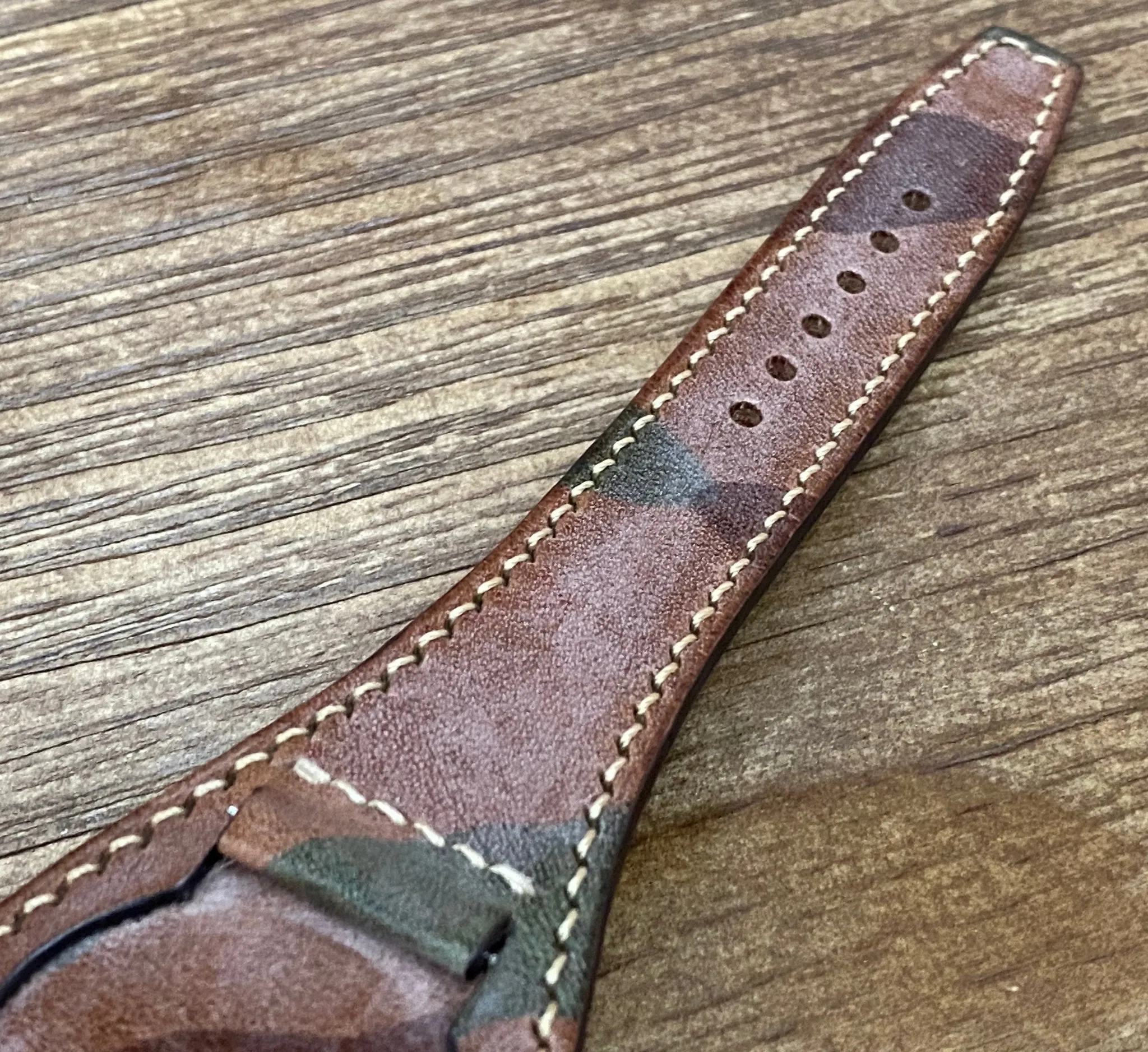 Leather Watch Straps, Brown Ghost Camouflage Pattern Genuine Leather Watch Band 20mm, Leather Cuff Watch Strap for 19mm, Personalise Gift Ideas for Birthday, Mens Wrists Accessories