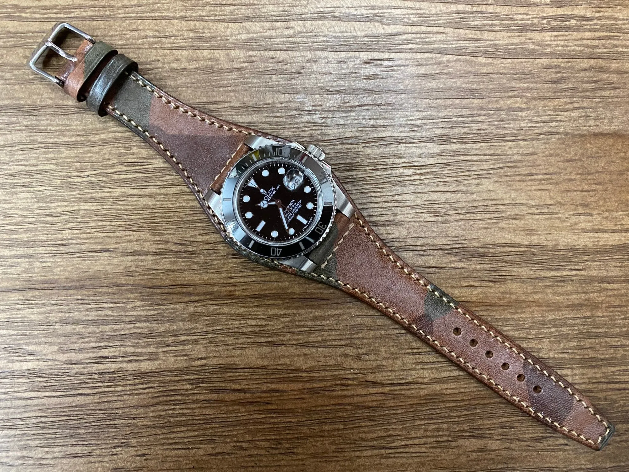 Leather Watch Straps, Brown Ghost Camouflage Pattern Genuine Leather Watch Band 20mm, Leather Cuff Watch Strap for 19mm, Personalise Gift Ideas for Birthday, Mens Wrists Accessories