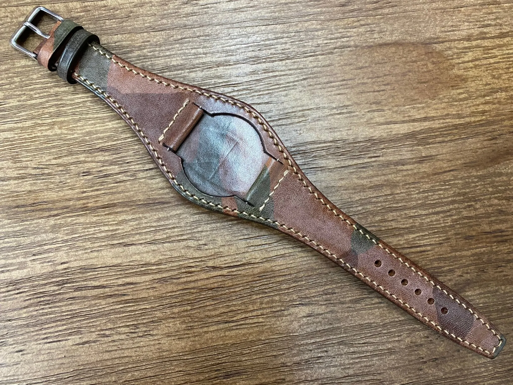 Leather Watch Straps, Brown Ghost Camouflage Pattern Genuine Leather Watch Band 20mm, Leather Cuff Watch Strap for 19mm, Personalise Gift Ideas for Birthday, Mens Wrists Accessories