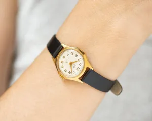 Limited edition watch for women gold plated Dawn, retro lady wristwatch sunburst dial, classic girl watch gift, new premium leather band
