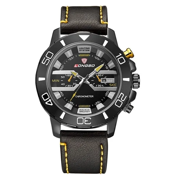 LONGBO Brand Sport Business Men's Watch with Leather straps Quartz Movement Water Resist Mens Watches Mens Watches Top Brand