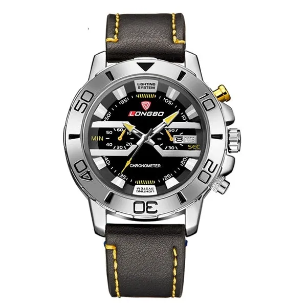 LONGBO Brand Sport Business Men's Watch with Leather straps Quartz Movement Water Resist Mens Watches Mens Watches Top Brand