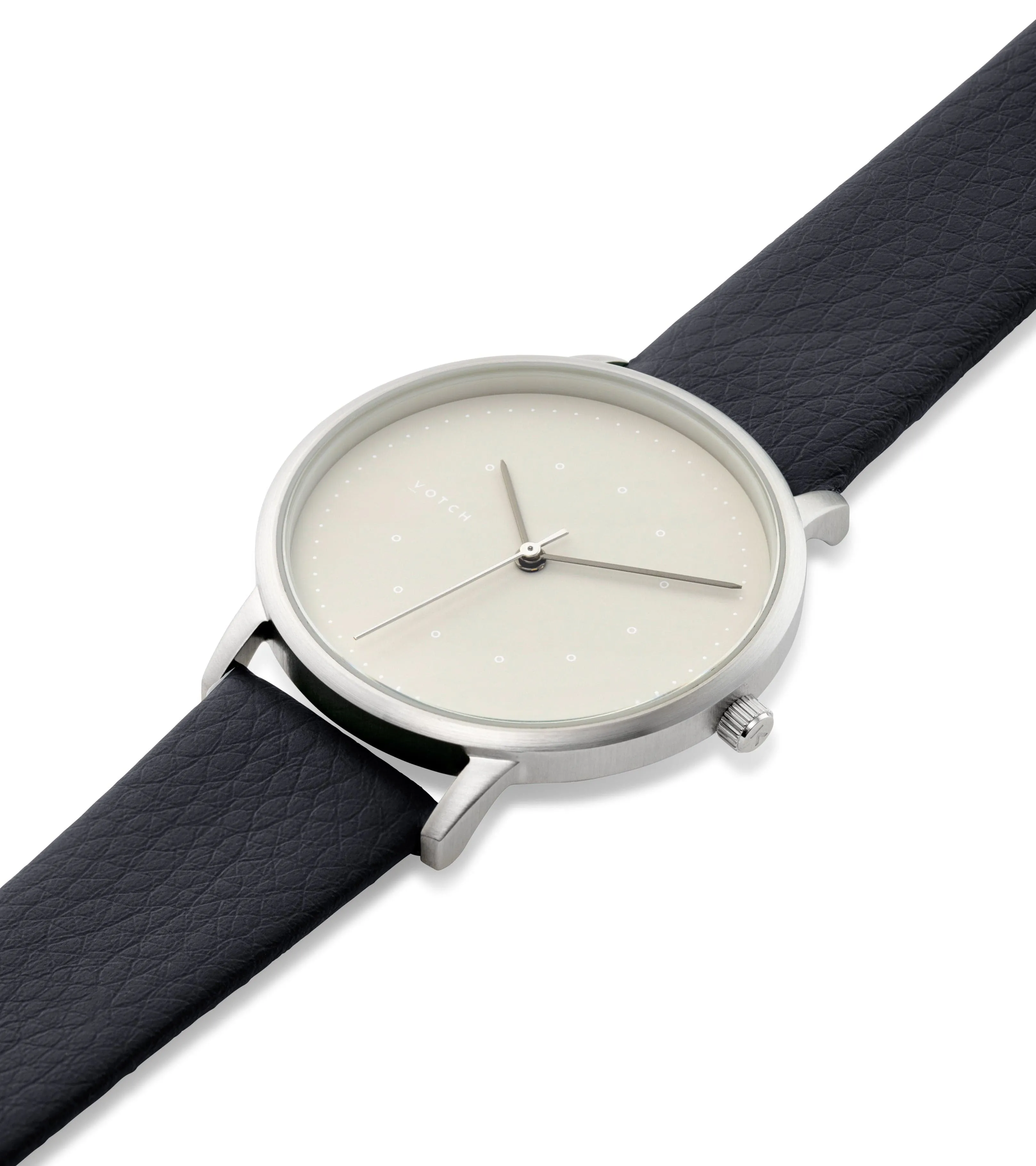 Lyka Silver and Black Watch with Grey Face | Black Vegan Leather Strap