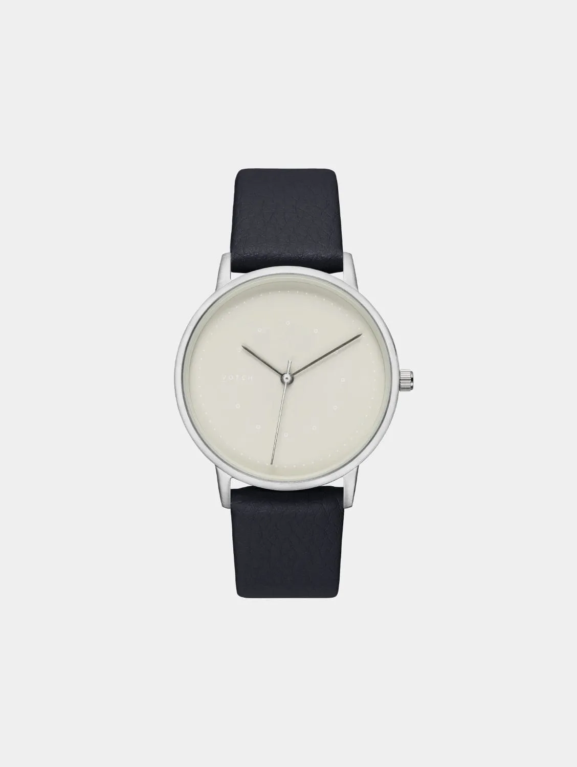 Lyka Silver and Black Watch with Grey Face | Black Vegan Leather Strap