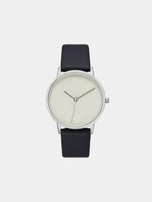Lyka Silver and Black Watch with Grey Face | Black Vegan Leather Strap