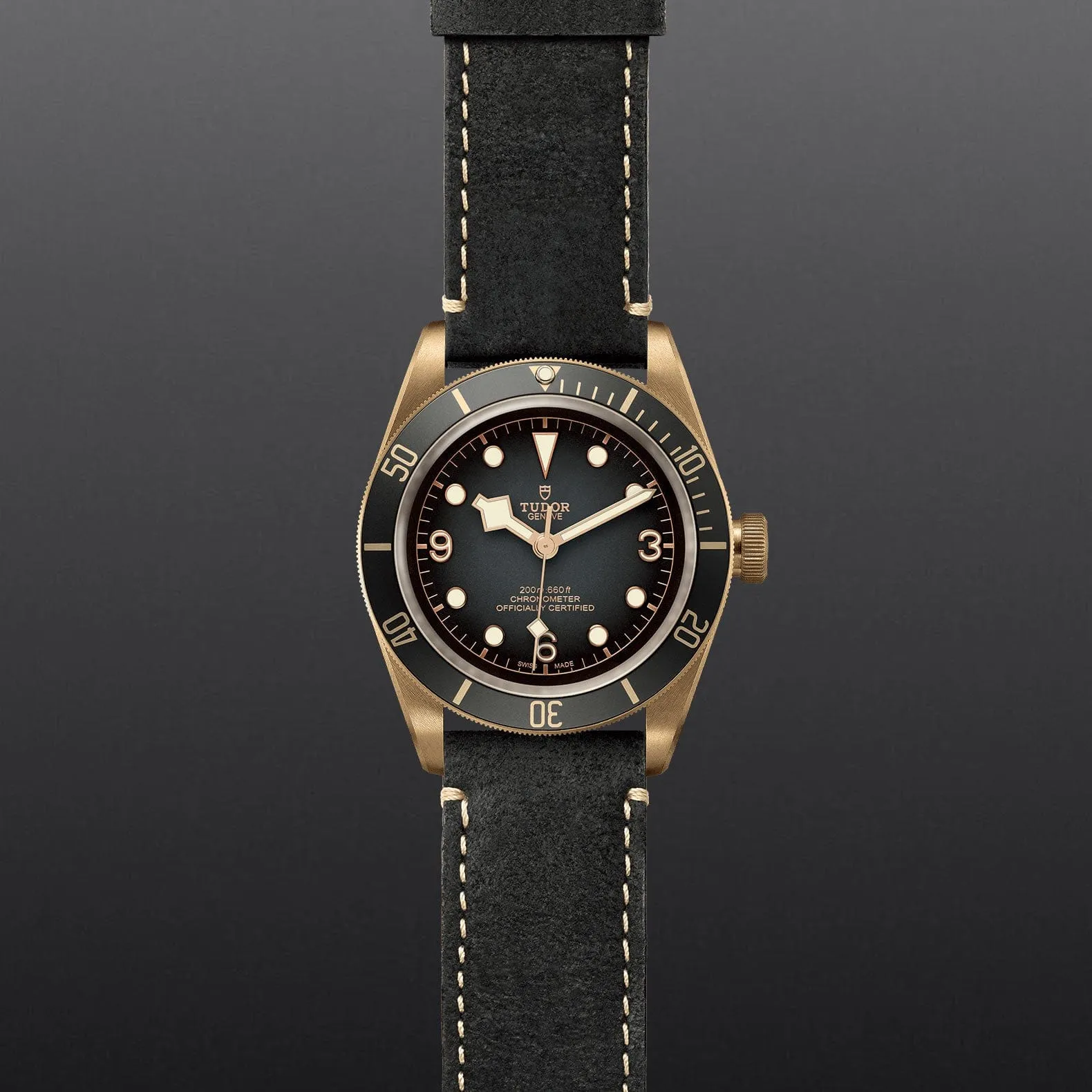 M79250BA-0001 Tudor 43mm Black Bay Bronze with a Unidirectional Rotatable Bronze Bezel, Slate Dial And Dark Grey Leather Strap.