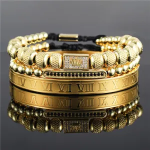 Men's Stainless Steel Beaded Bracelet Set