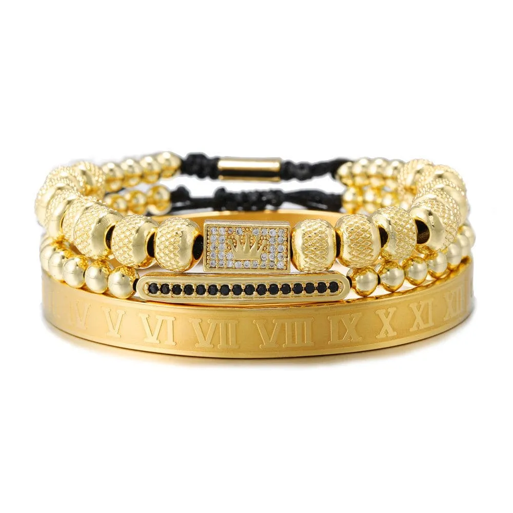 Men's Stainless Steel Beaded Bracelet Set