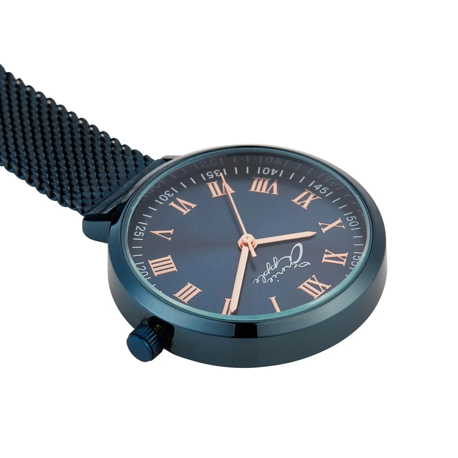 Meraki Rose Gold/Blue Mesh Fob Watch