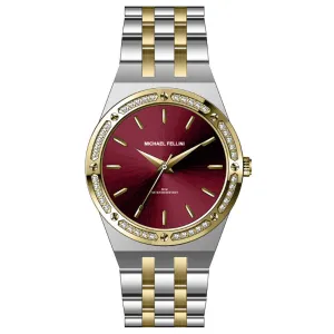 Michael Fellini Two-tone Stainless Steel Maroon Dial Quartz Watch for Ladies - MF2355-08