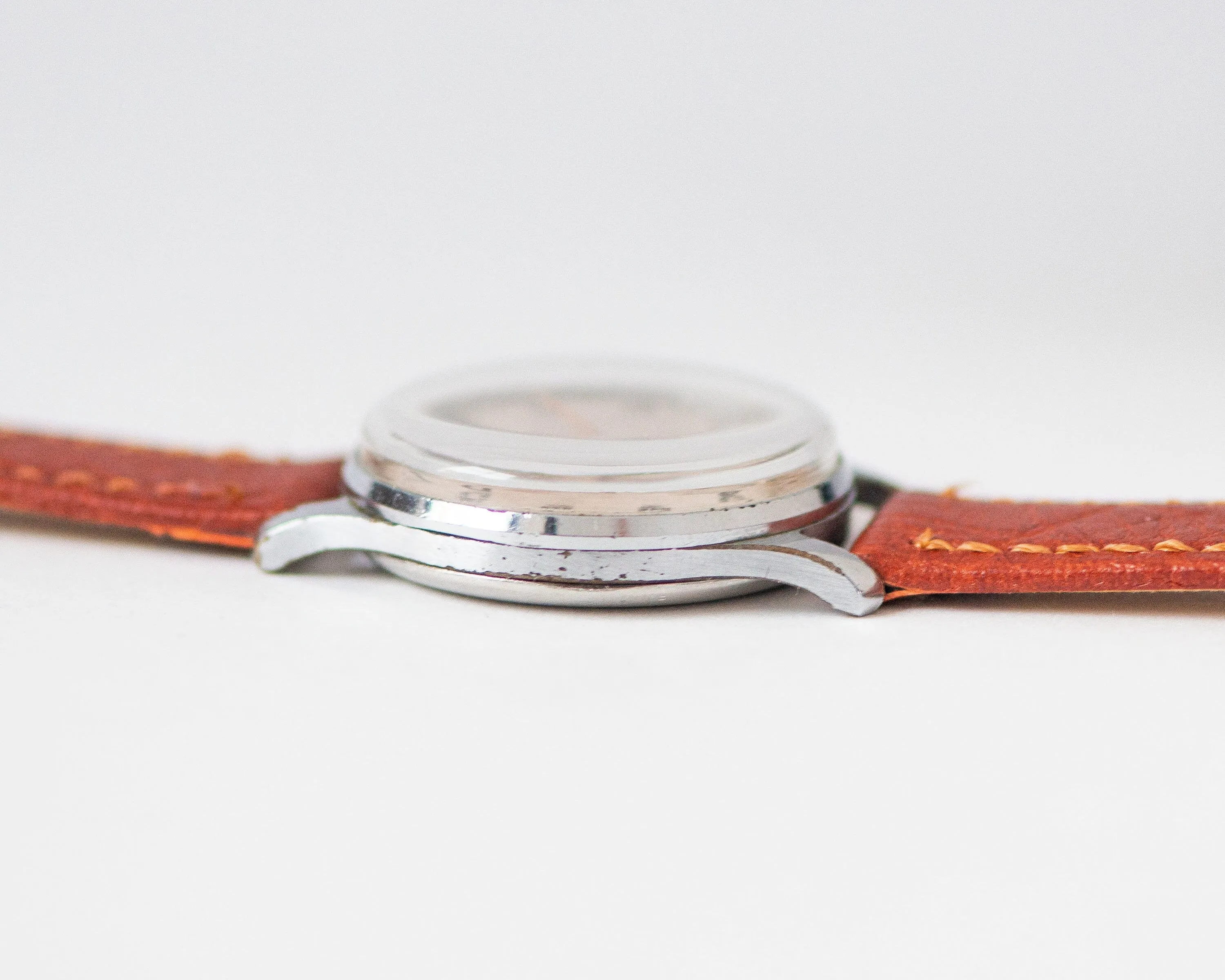 Mid century men watch, classical men fashion wristwatch, simple vintage watch Pobeda mechanical watch unisex gift, new premium leather strap