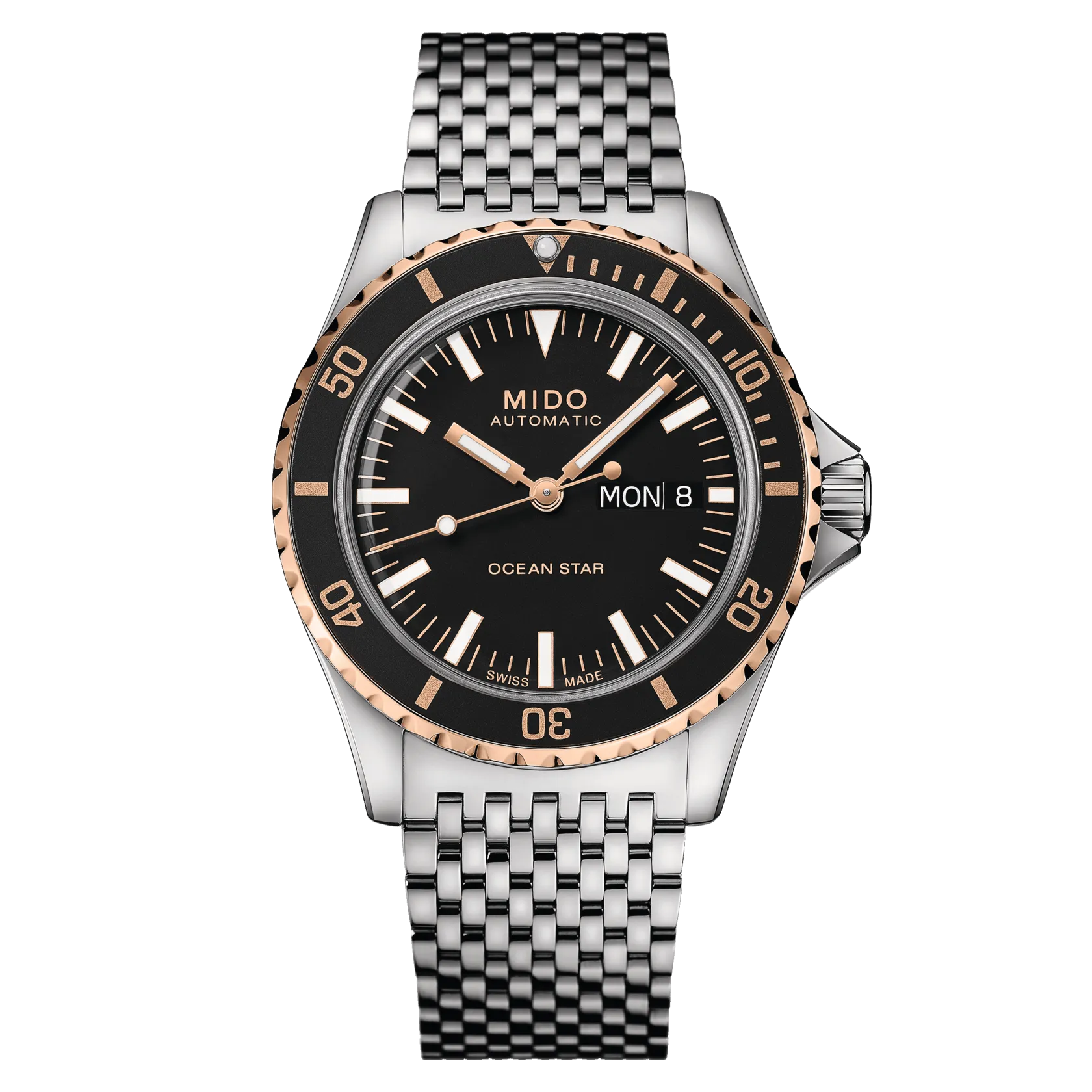 Mido Ocean Star Tribute Rose Gold Bezel Black Dial Men's Watch M0268302105100