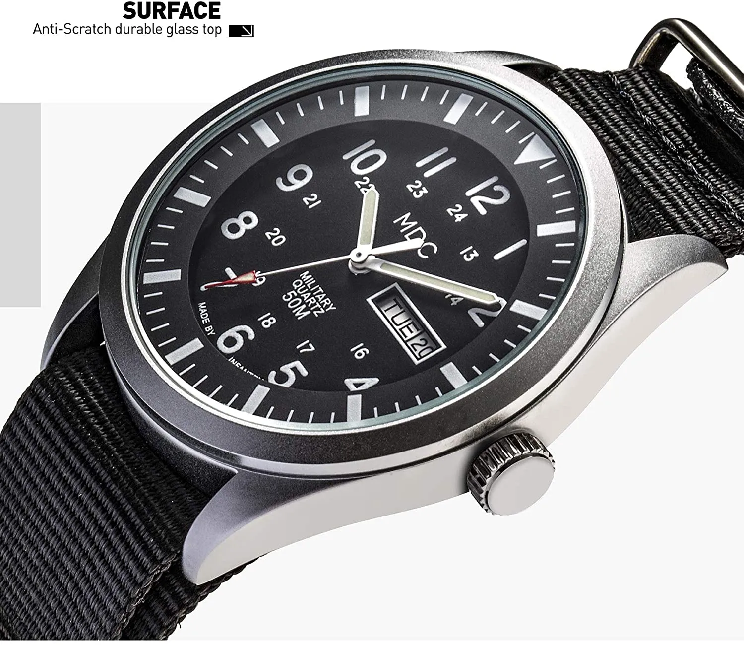 Military Watches for Men Tactical Wrist Watch Waterproof Outdoor Sport Field Black Analog Mens Watch Army Casual Work Wristwatch NATO Band by MDC