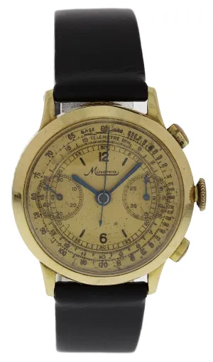 Minerva Chronograph 14k Yellow Gold Vintage Watch