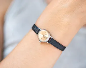 Minimalist watch for women Seagull vintage, silver shade women watch classic gift, delicate lady wristwatch retro, new genuine leather strap