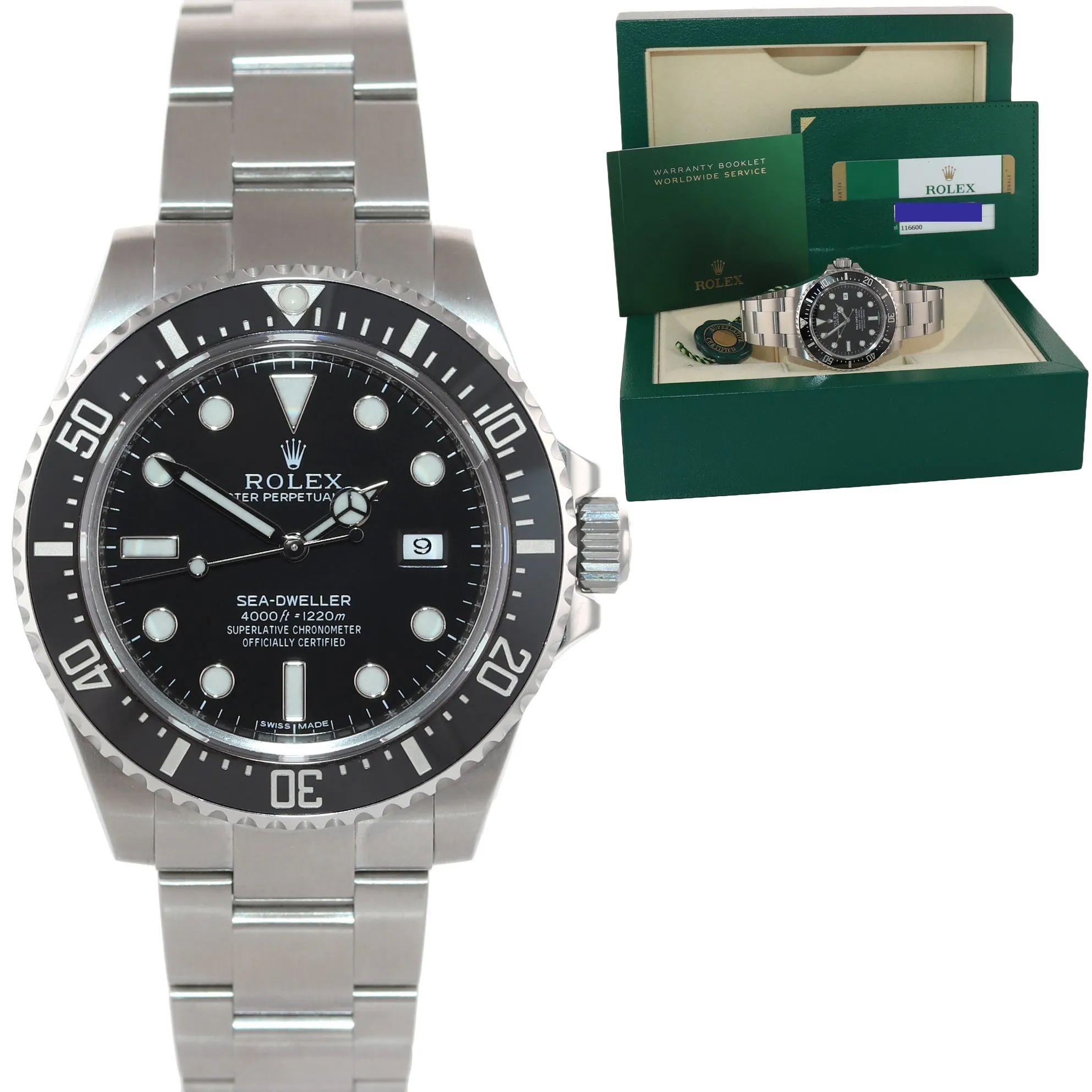 MINT 2016 PAPERS Rolex Sea-Dweller 116600 Steel 40mm Black Ceramic Watch Box
