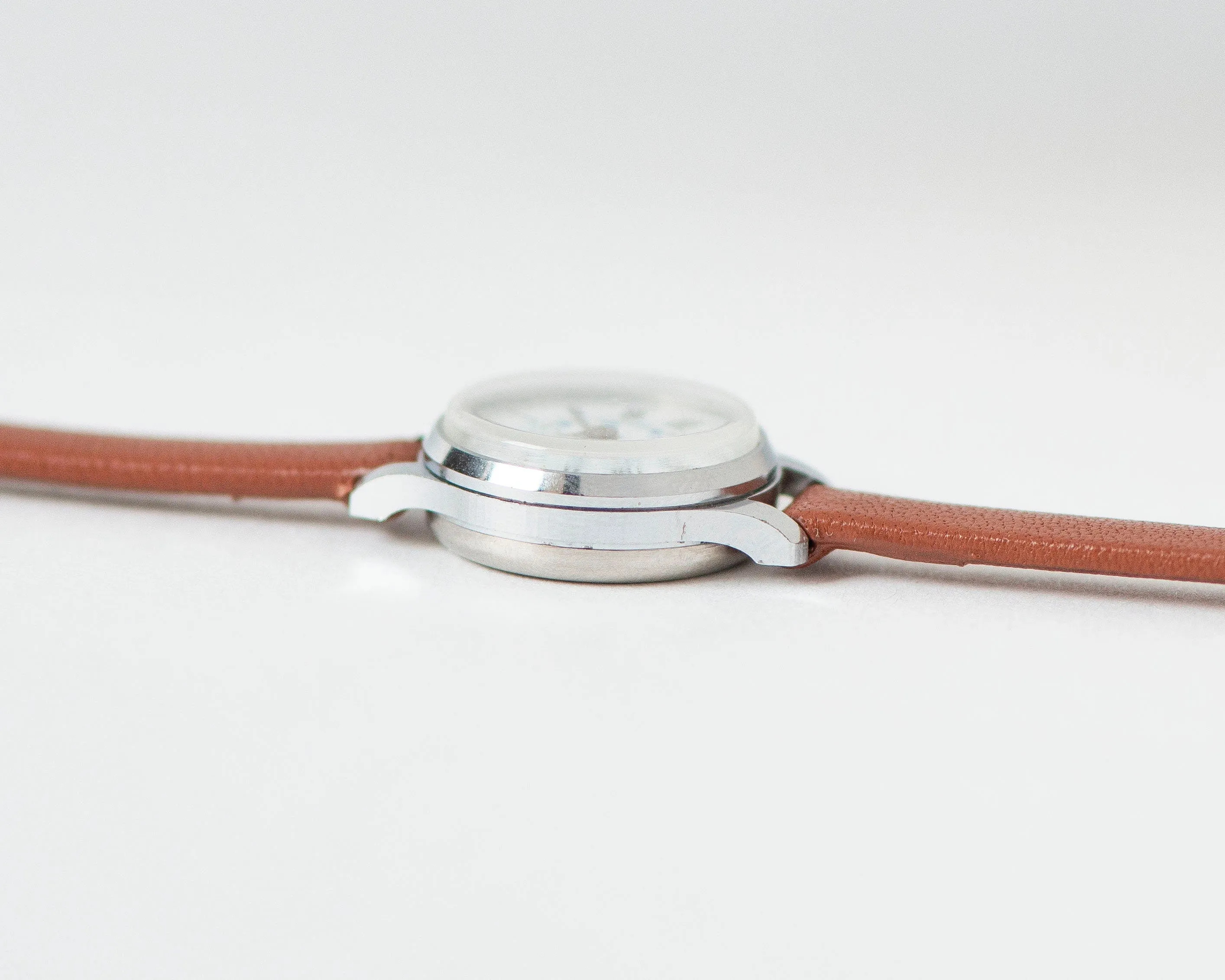 Mint condition blue flowers watch for women Seagull vintage, micro watch boho petite lady watch gift, spring watch, new premium leather band