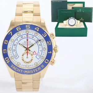MINT Rolex Yacht-Master 2 Yellow Gold 116688 44mm Regatta Blue Watch Box