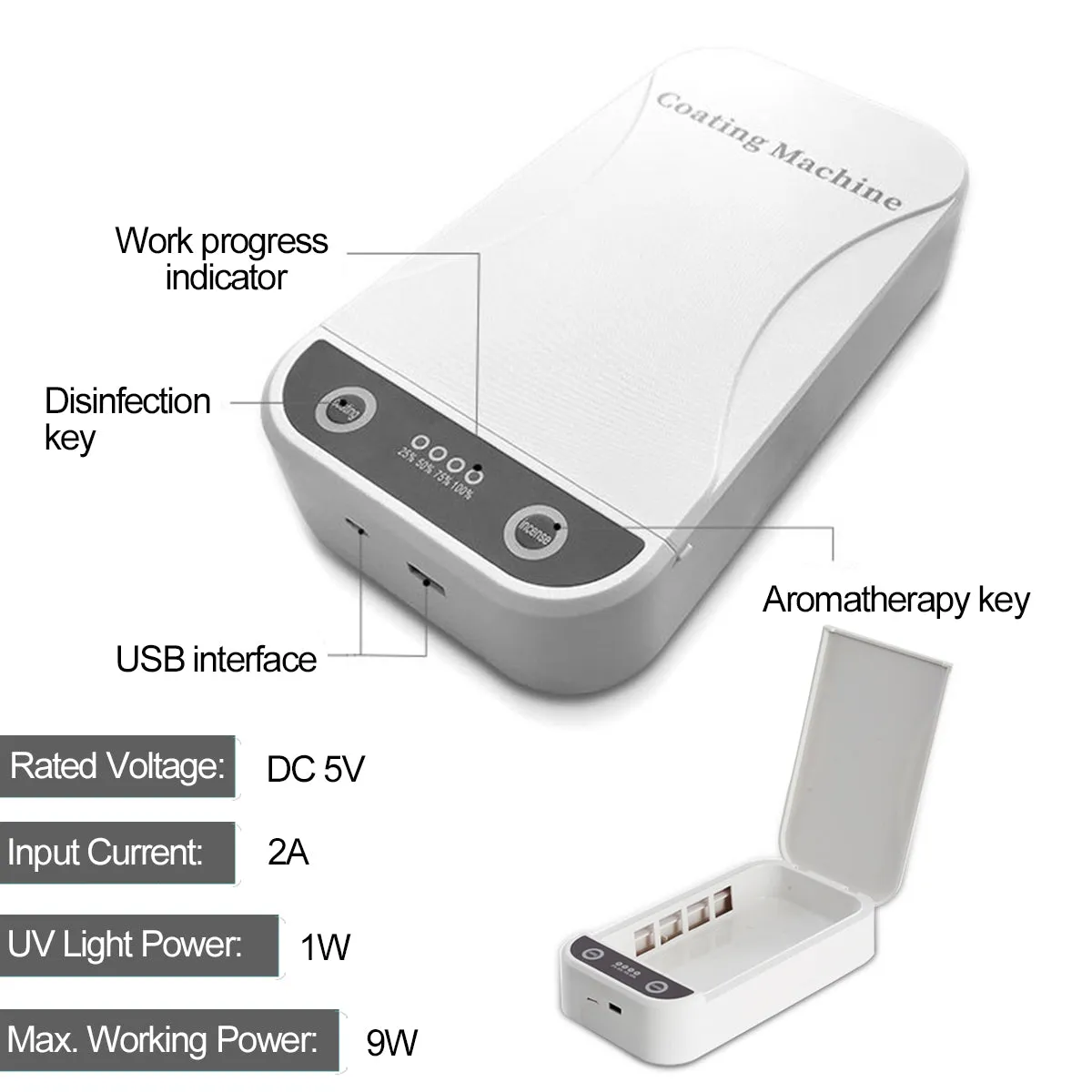 Mobile Phone Mask Watch Disinfection Box Plastic Rectangular Compact Size Portable white