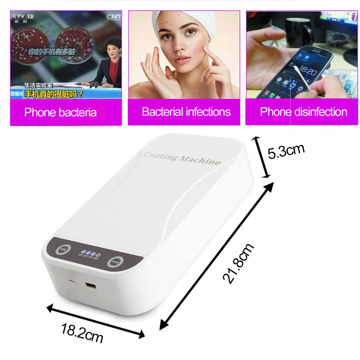 Mobile Phone Mask Watch Disinfection Box Plastic Rectangular Compact Size Portable white