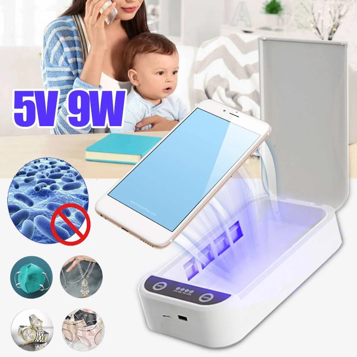 Mobile Phone Mask Watch Disinfection Box Plastic Rectangular Compact Size Portable white