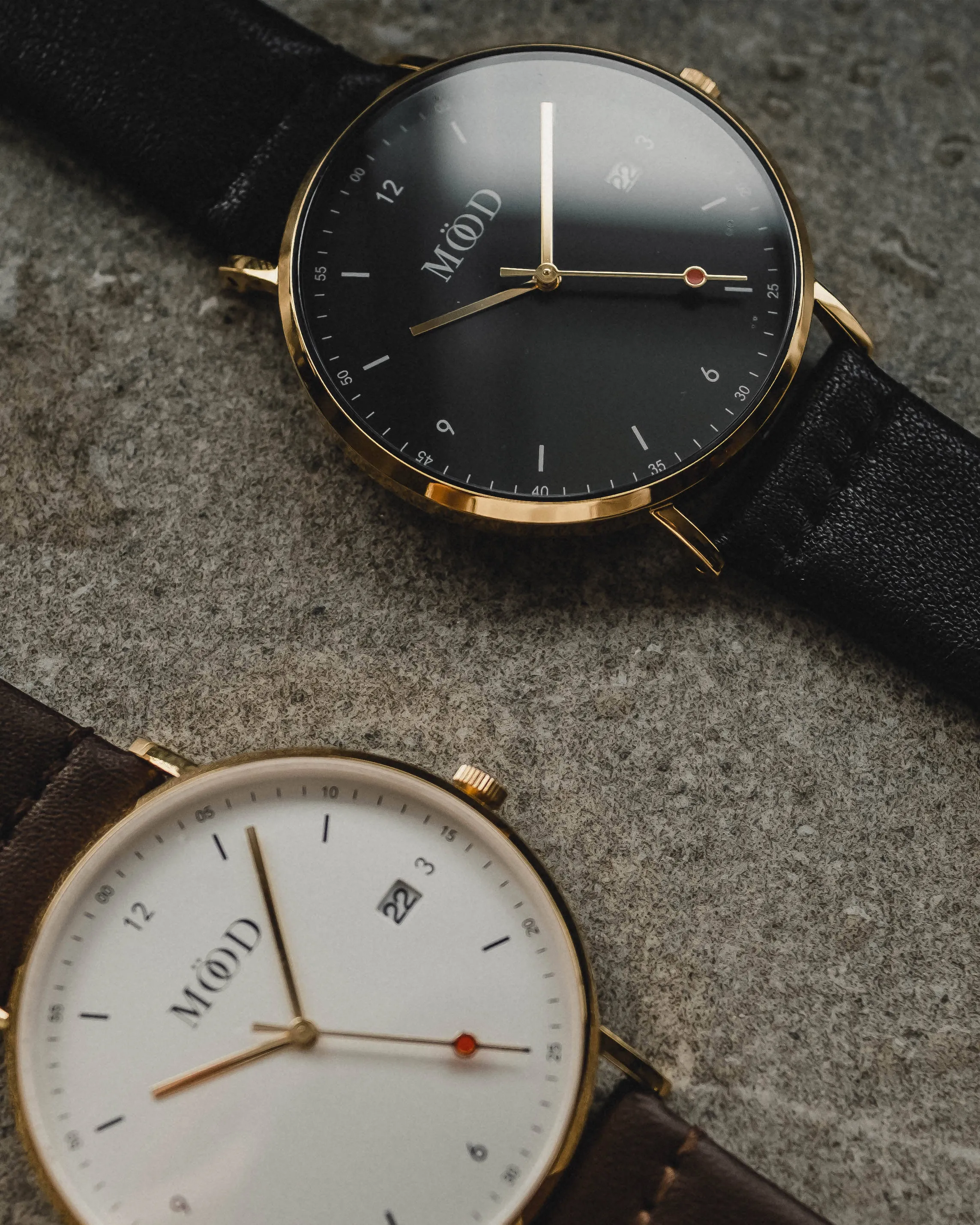 Montre minimaliste cavalier's en cuire noire avec date