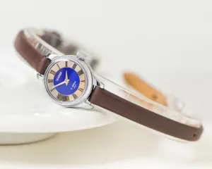 Navy Blue Women Watch Sekonda, Vintage Wristwatch Roman Numerals, Women's Watch Silver Shade Gift Mint Condition, New Genuine Leather Strap