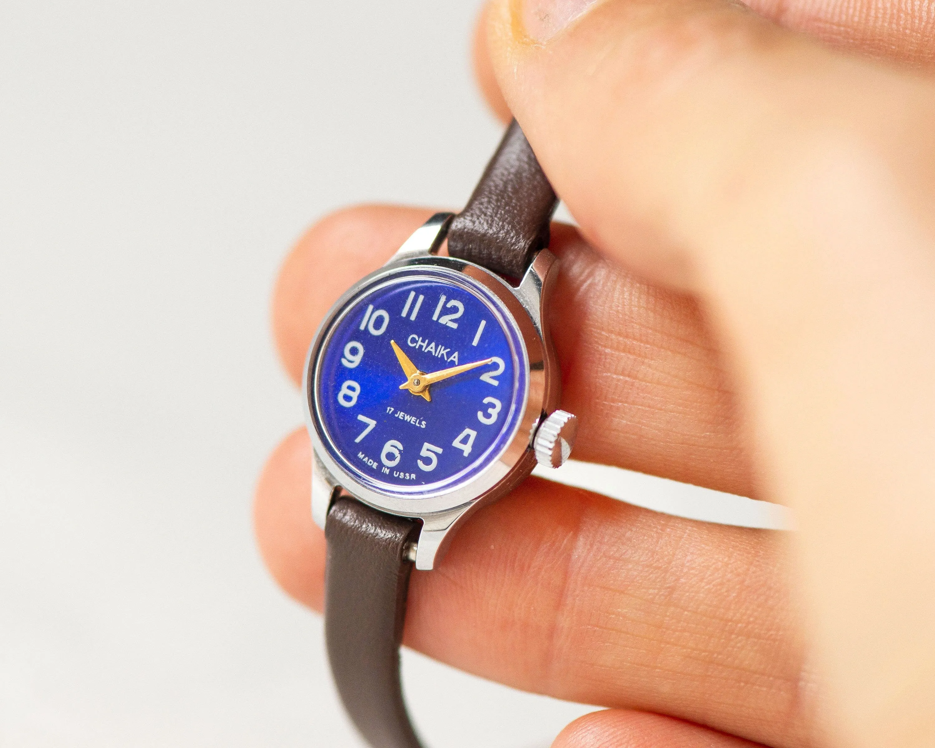 Navy dial women wristwatch very small Seagull, micro watch for women blue vintage, Arabic numerals girl watch gift, new genuine leather band