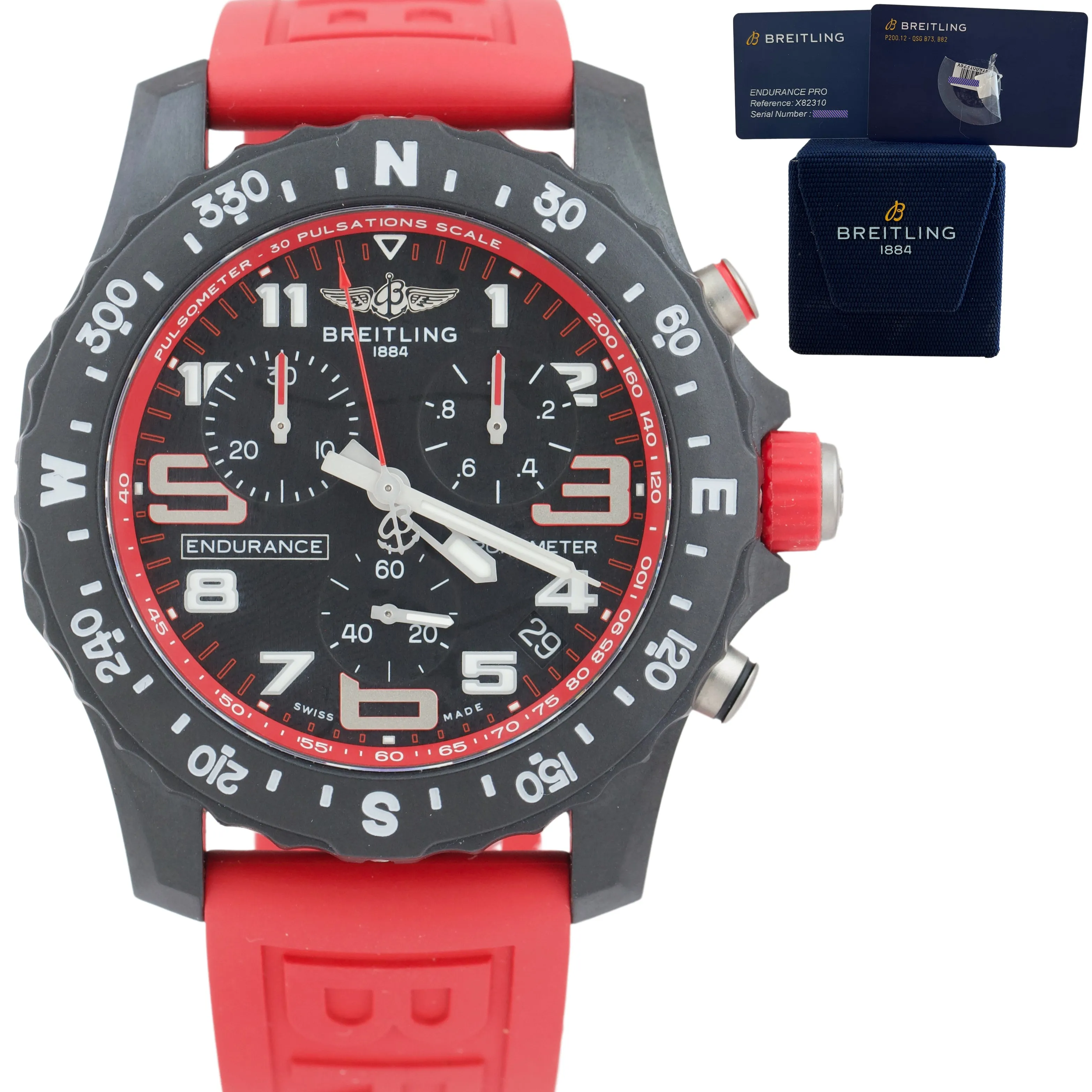 NEW 2022 Breitling Endurance Pro Breitlight Red Quartz X82310 44mm Black Watch