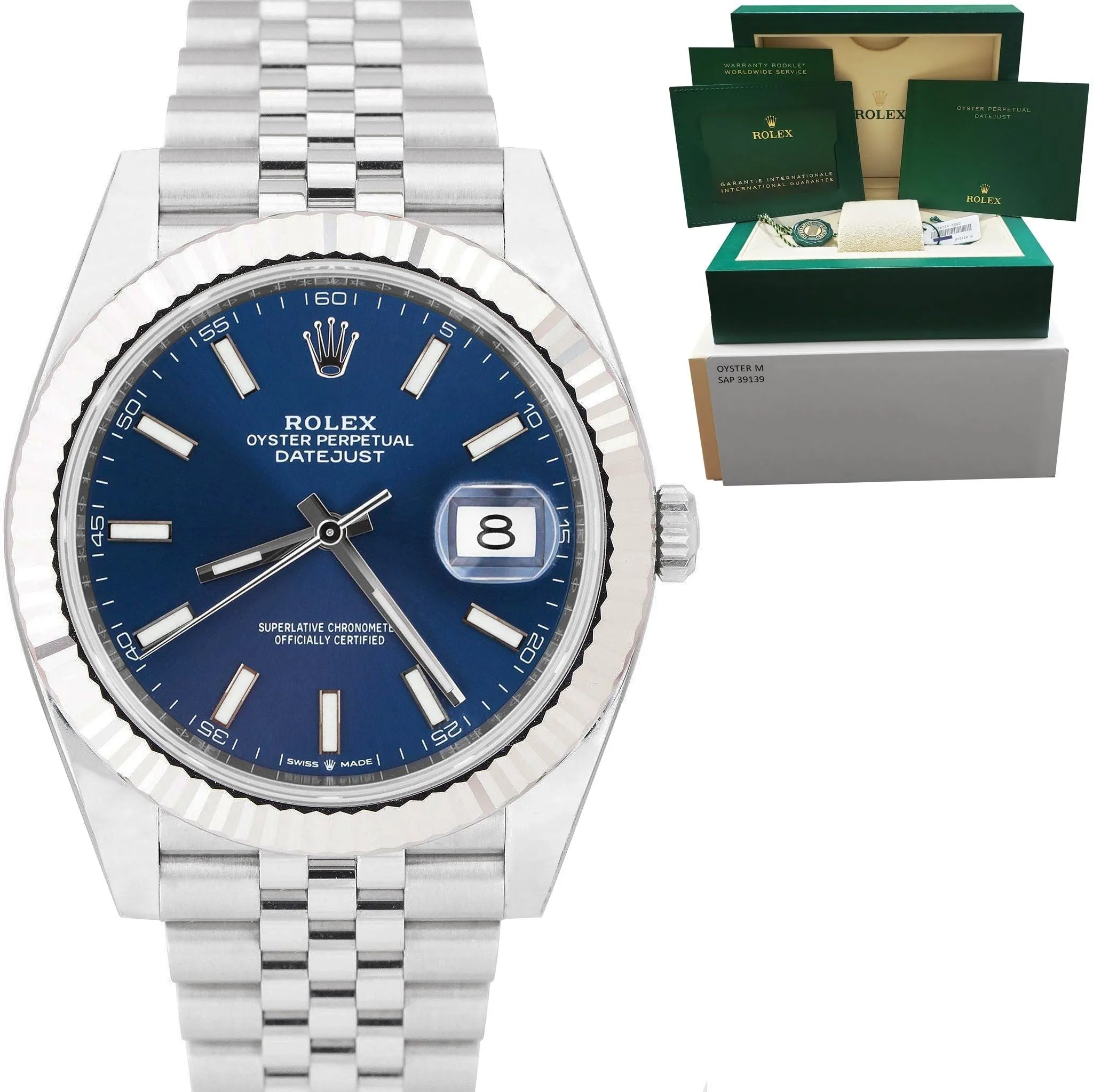NEW AUGUST 2022 Rolex DateJust 41 Blue Stainless Steel JUBILEE Watch 126334