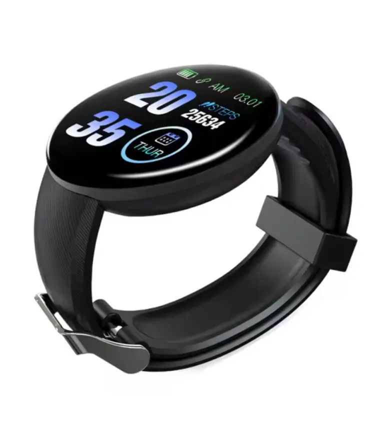 New D18 Pro Smart Watch USB Charging Bluetooth Message Reminder Sport Heart Rate Oxygen Monitor for Android IOS, Black
