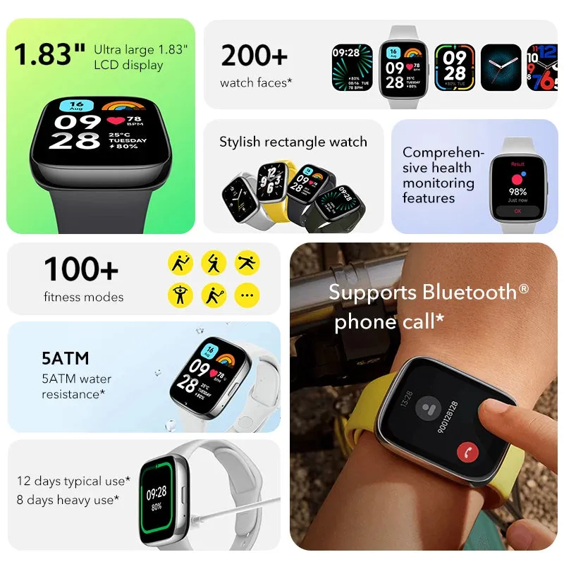 New Global Version Xiaomi Redmi Watch 3 Active 1.83" Display Bluetooth Phone Call 5ATM Waterproof Supports 100  fitness modes