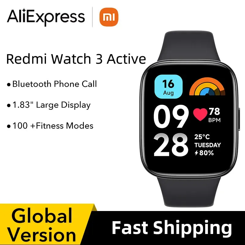 New Global Version Xiaomi Redmi Watch 3 Active 1.83" Display Bluetooth Phone Call 5ATM Waterproof Supports 100  fitness modes
