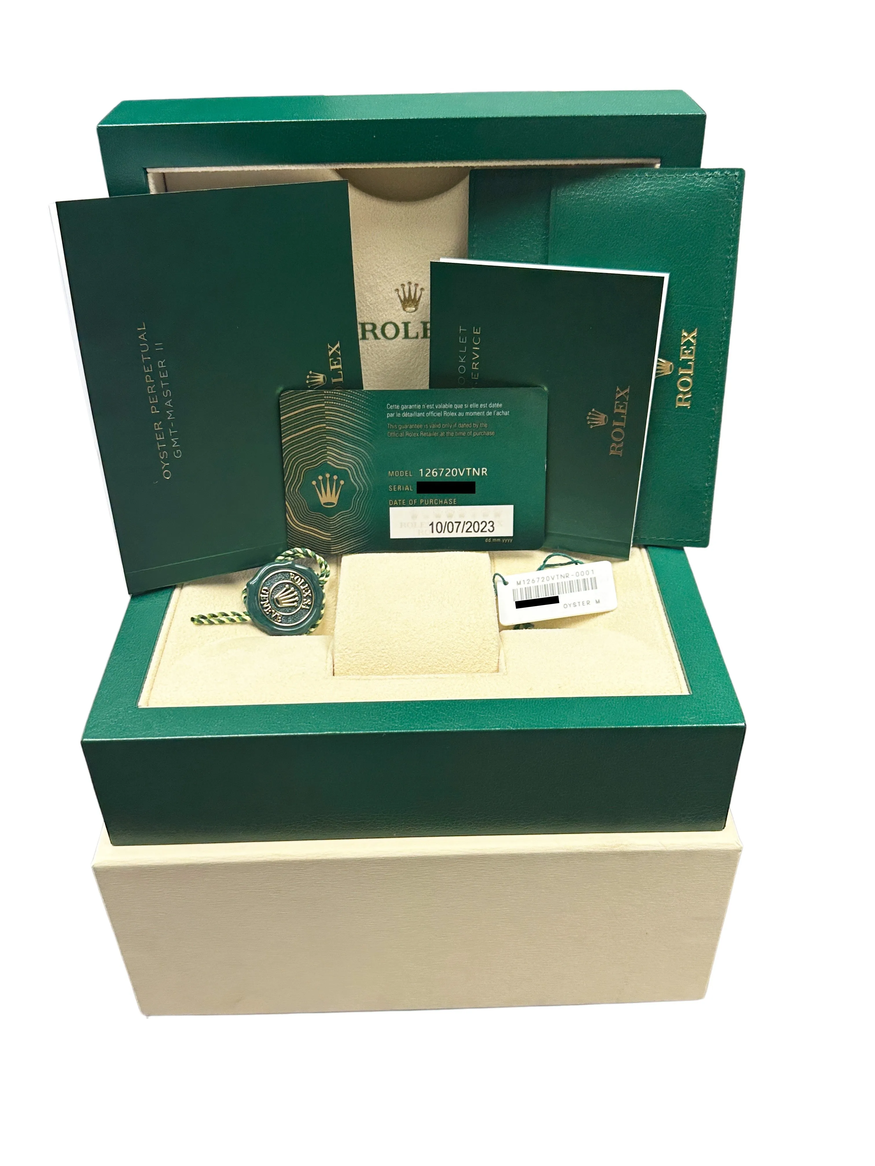 NEW JULY 2023 PAPERS Rolex GMT-Master II SPRITE GREEN 126720 VTNR Watch B P