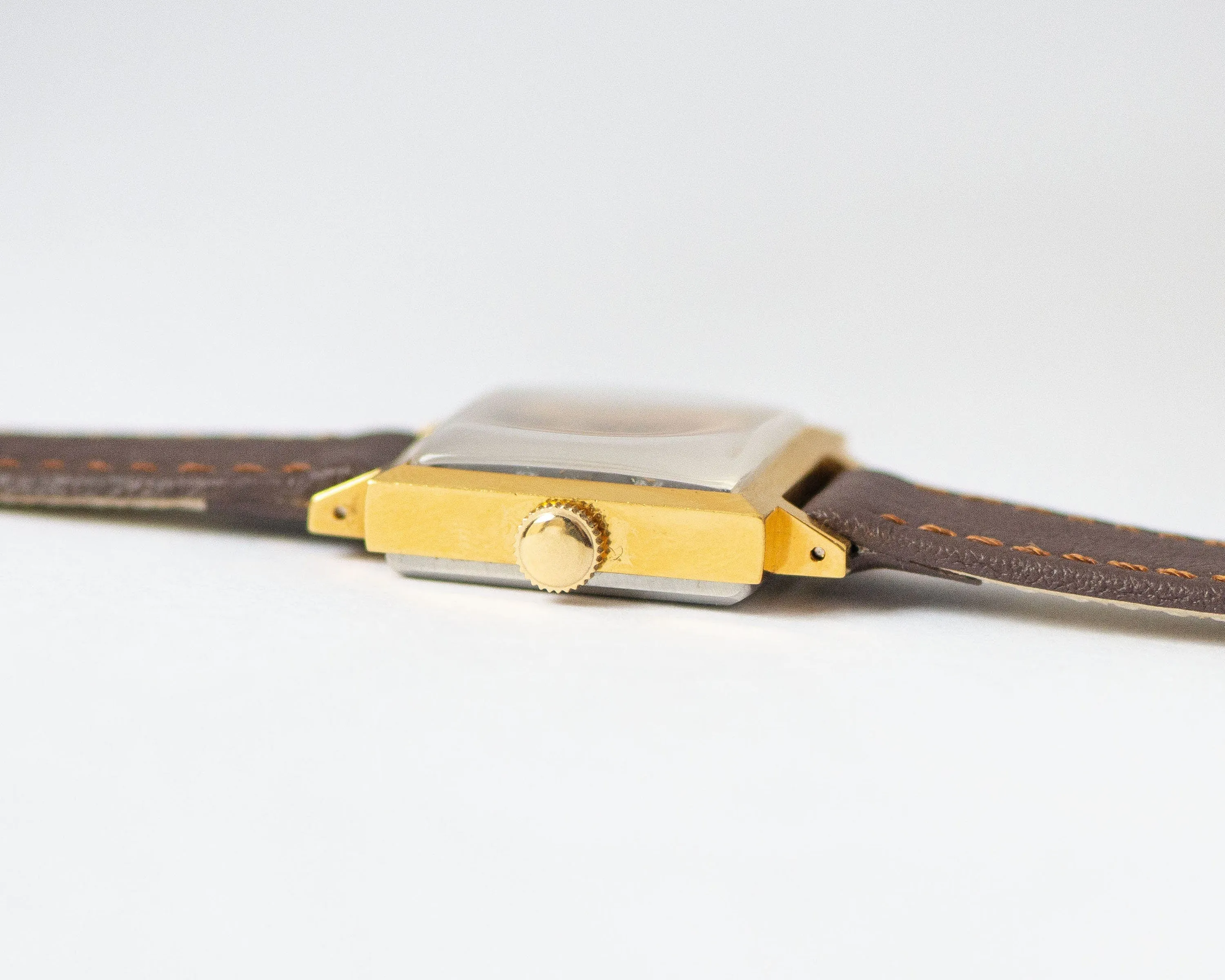 New old stock black women's watch Dawn, gold plated square wristwatch for women vintage, unused lady watch gift, new premium leather strap
