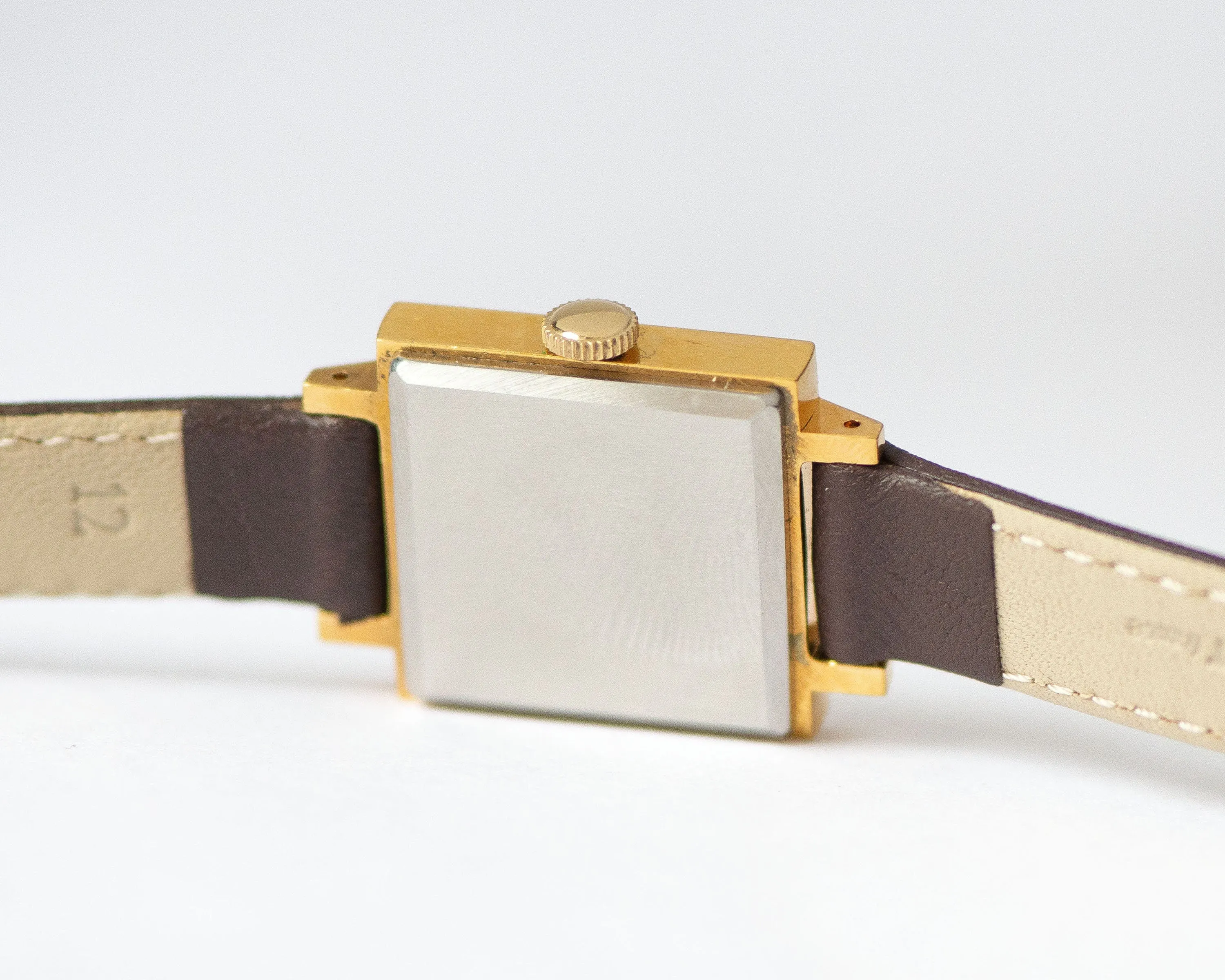 New old stock black women's watch Dawn, gold plated square wristwatch for women vintage, unused lady watch gift, new premium leather strap