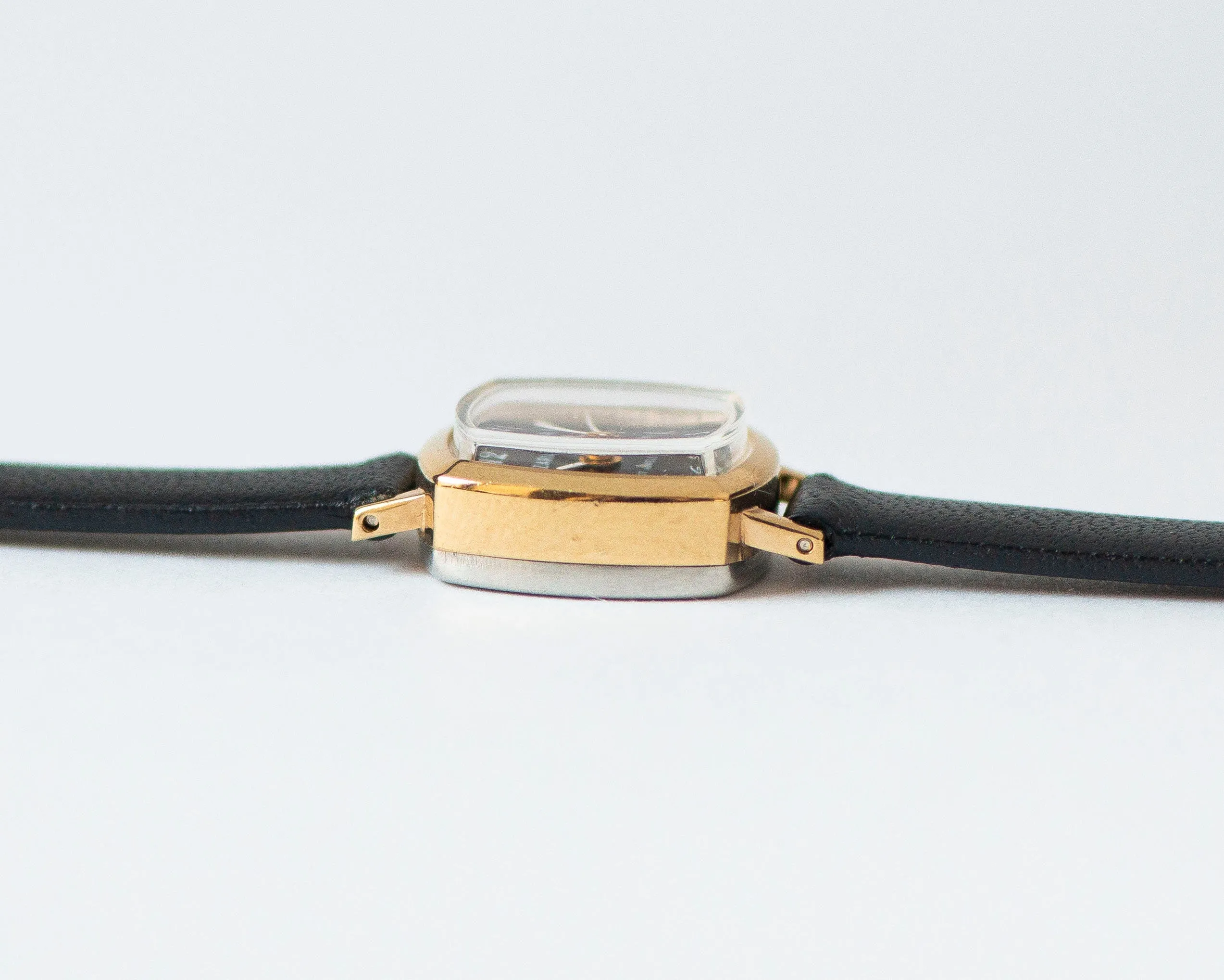New old stock women watch black Dawn vintage, square watch small gold plated lady jewelry gift, minimalist watch, new premium leather strap