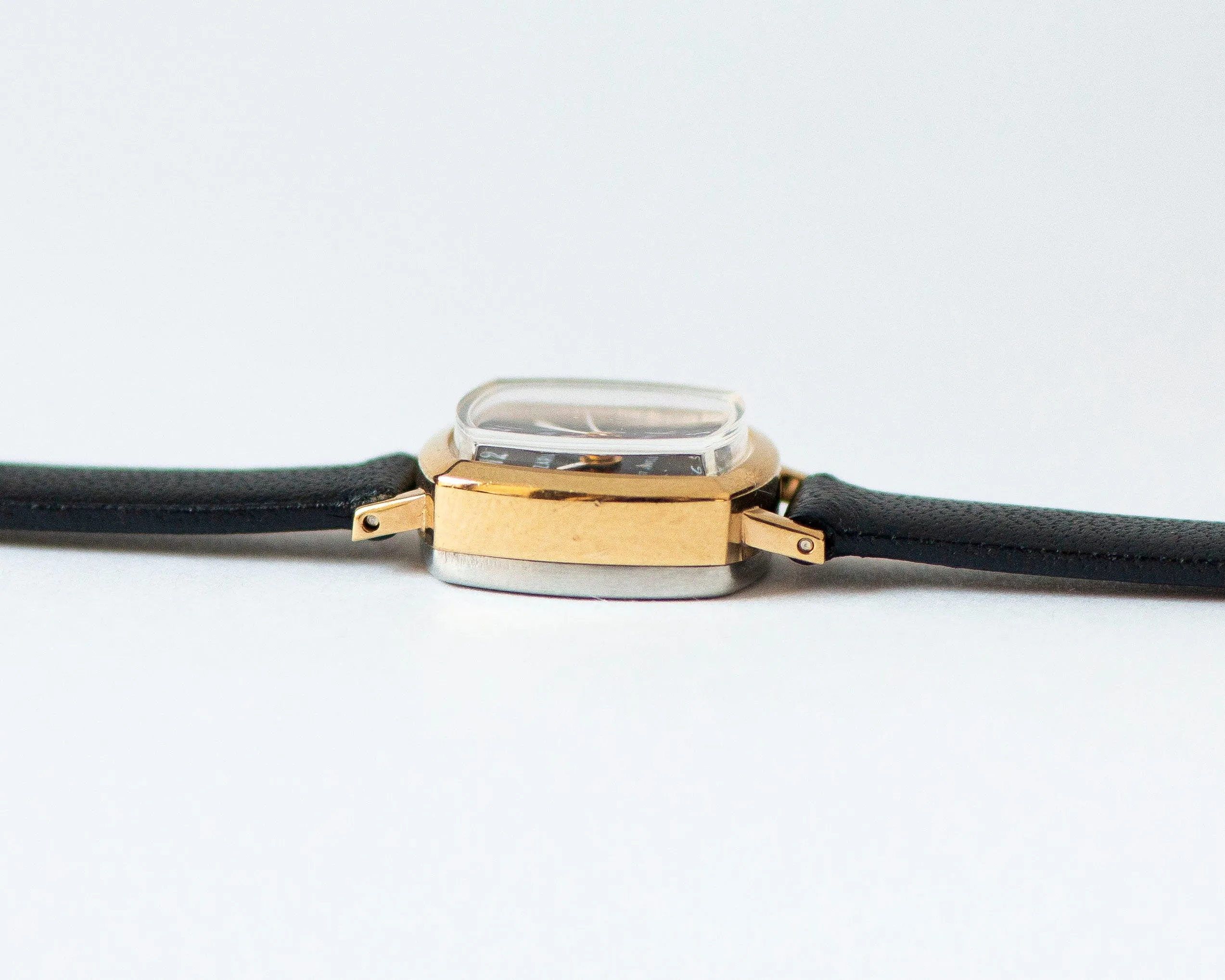 New old stock women watch black Dawn vintage, square watch small gold plated lady jewelry gift, minimalist watch, new premium leather strap