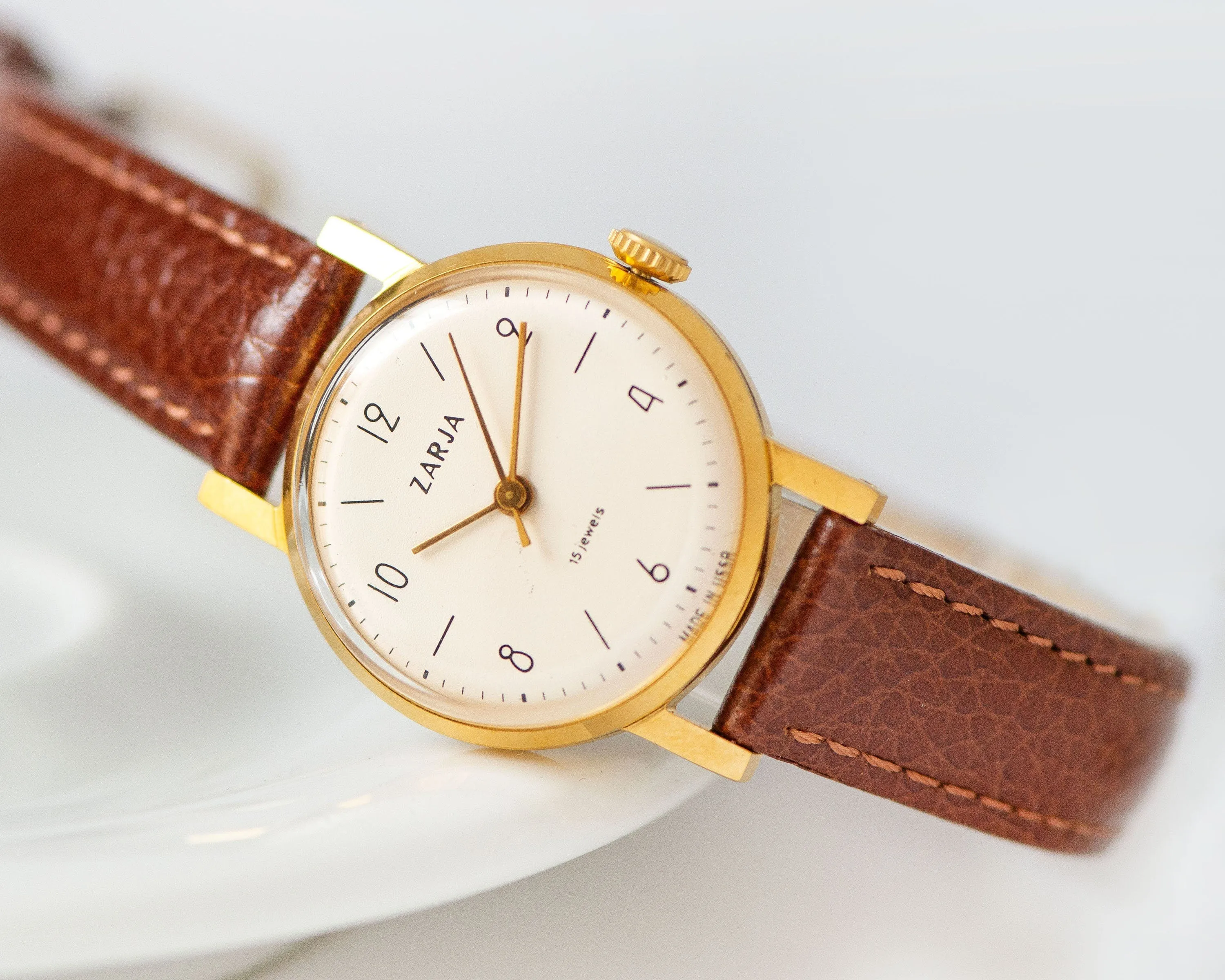 New old stock women watch Dawn gold plated, women wristwatch classic vintage gift, dress watch for women business, new genuine leather strap