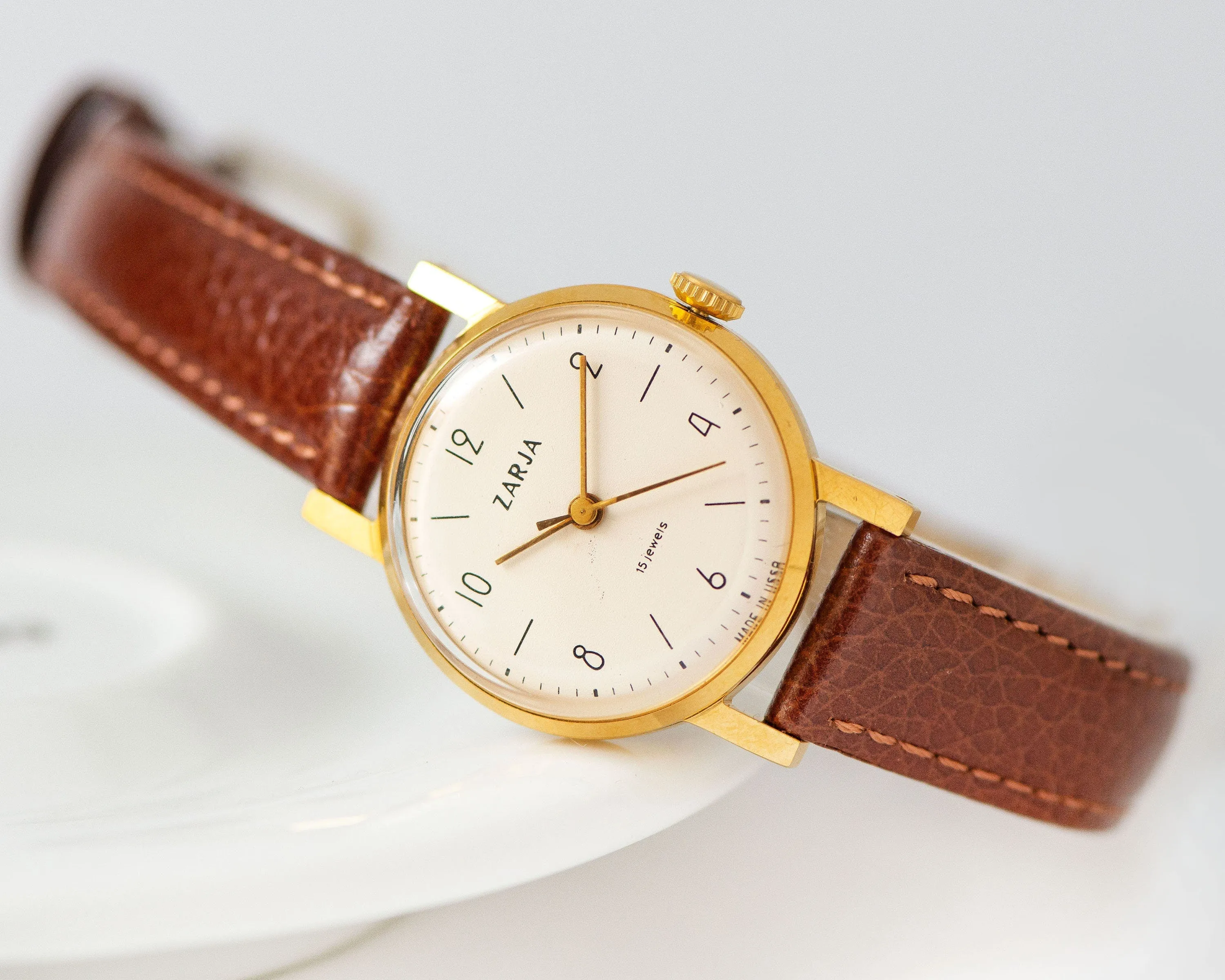 New old stock women watch Dawn gold plated, women wristwatch classic vintage gift, dress watch for women business, new genuine leather strap