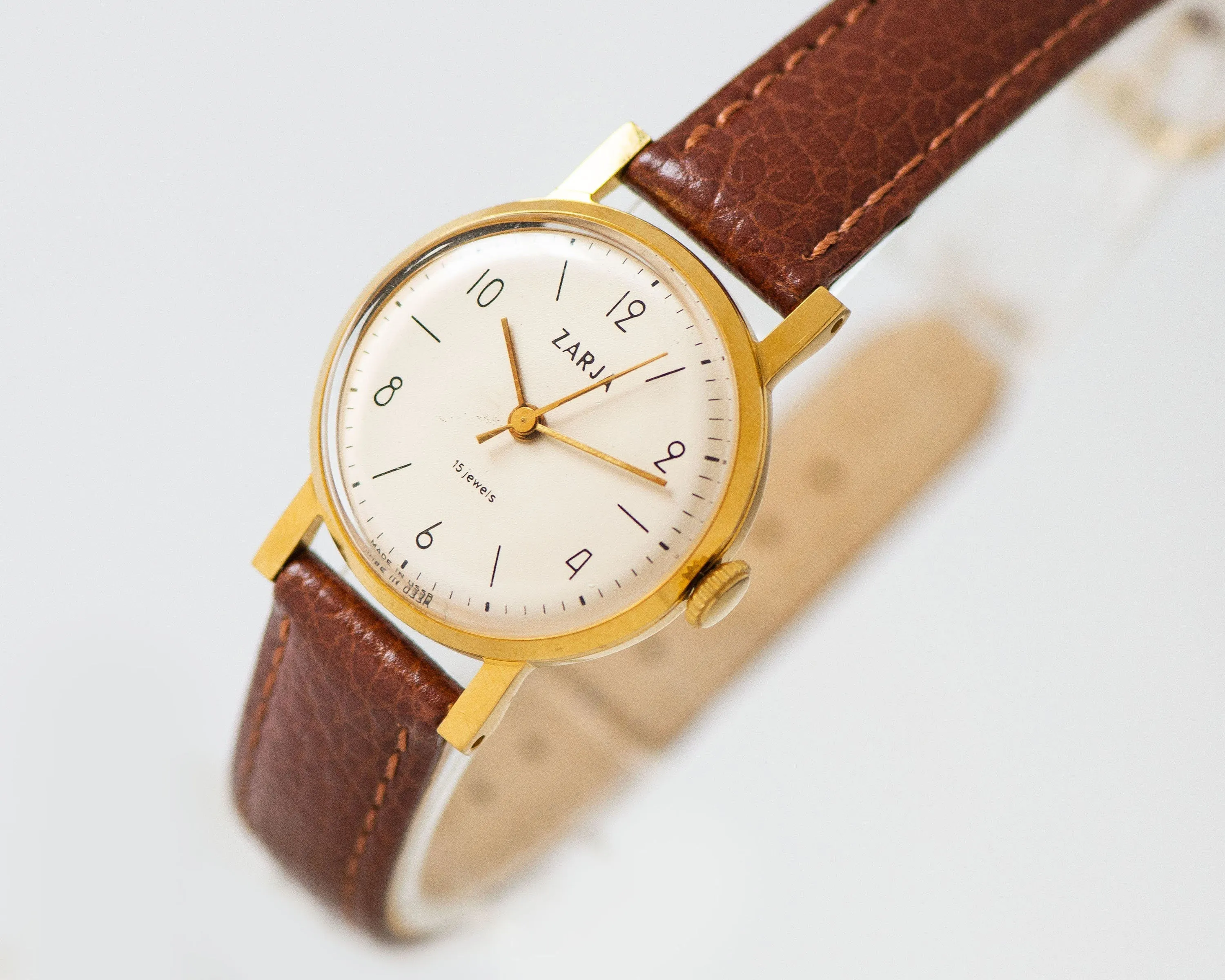 New old stock women watch Dawn gold plated, women wristwatch classic vintage gift, dress watch for women business, new genuine leather strap