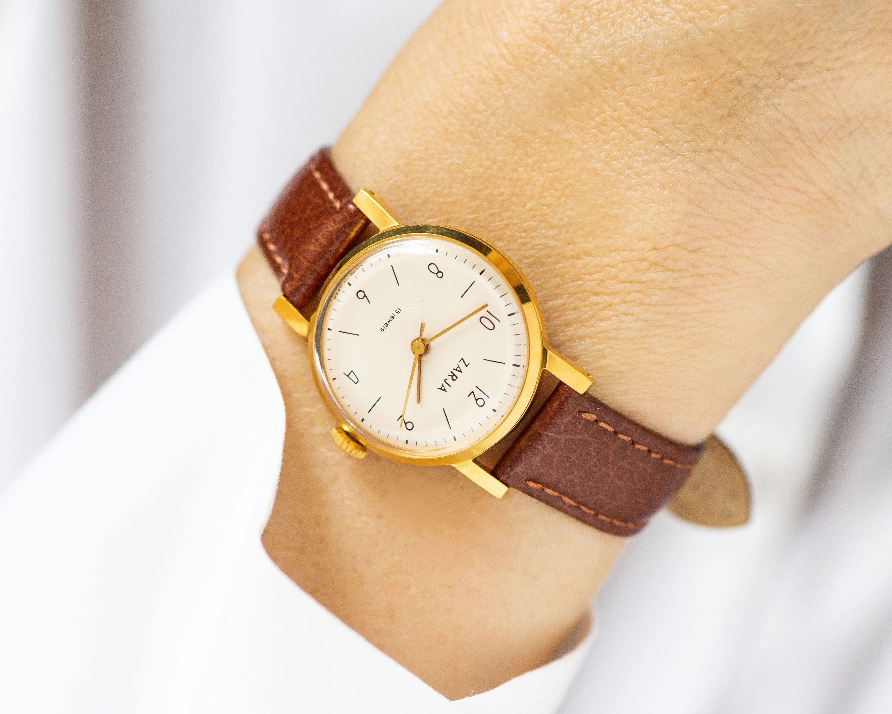 New old stock women watch Dawn gold plated, women wristwatch classic vintage gift, dress watch for women business, new genuine leather strap