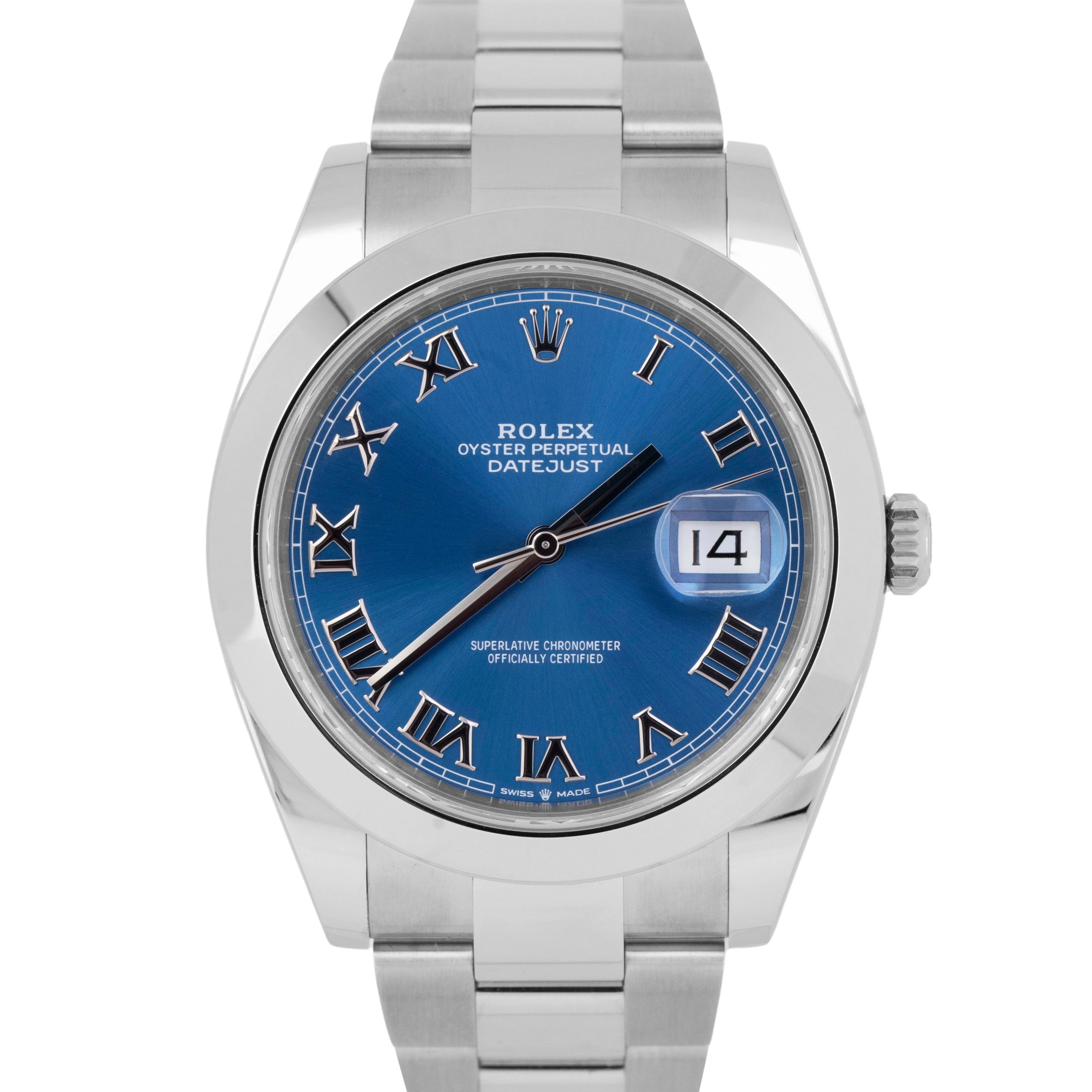 NEW PAPERS Rolex DateJust 41 Azzurro Blue Roman Steel Oyster Watch 126300 B P