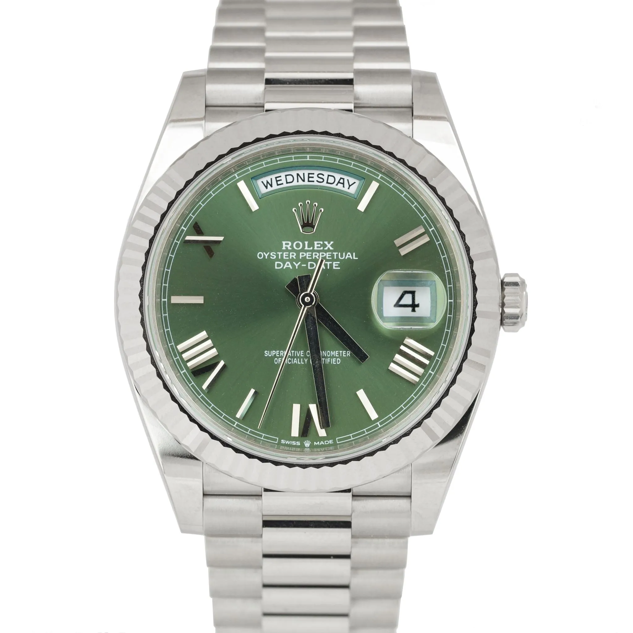 NEW SEPT 2022 Rolex Day-Date 40mm OLIVE Green President 18K White Gold 228239