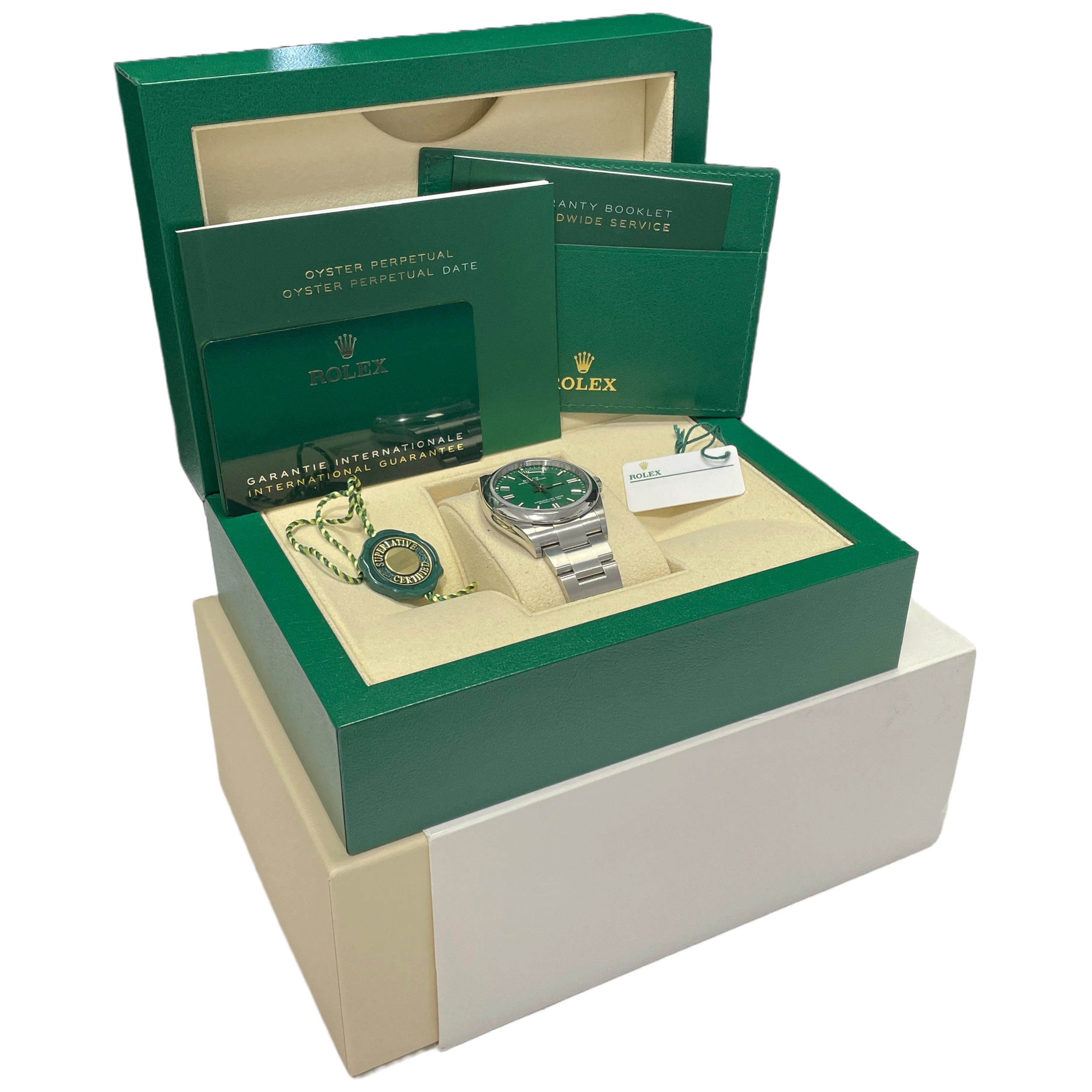 NEW UNWORN Rolex Oyster Perpetual 36mm PAPERS Green Stainless Steel 126000 B P