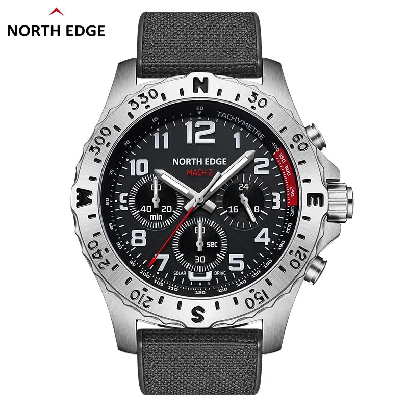 North Edge MACH 2 Men's Solar Watch with Backlight, Waterproof Design & Luminous Hands