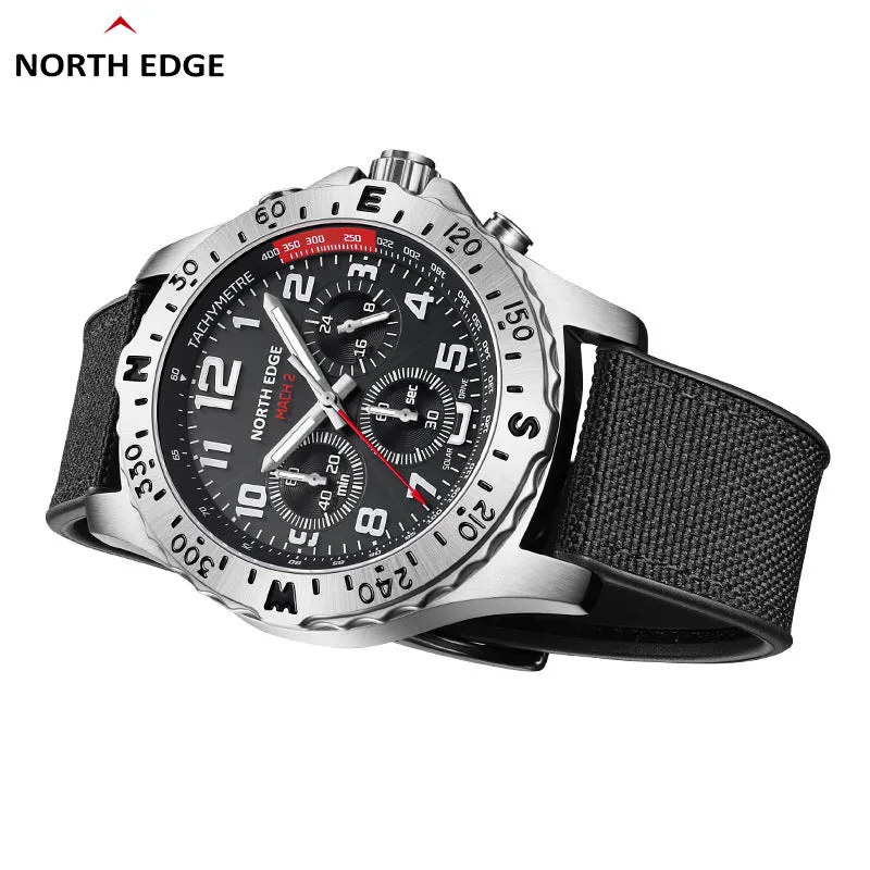 North Edge MACH 2 Men's Solar Watch with Backlight, Waterproof Design & Luminous Hands
